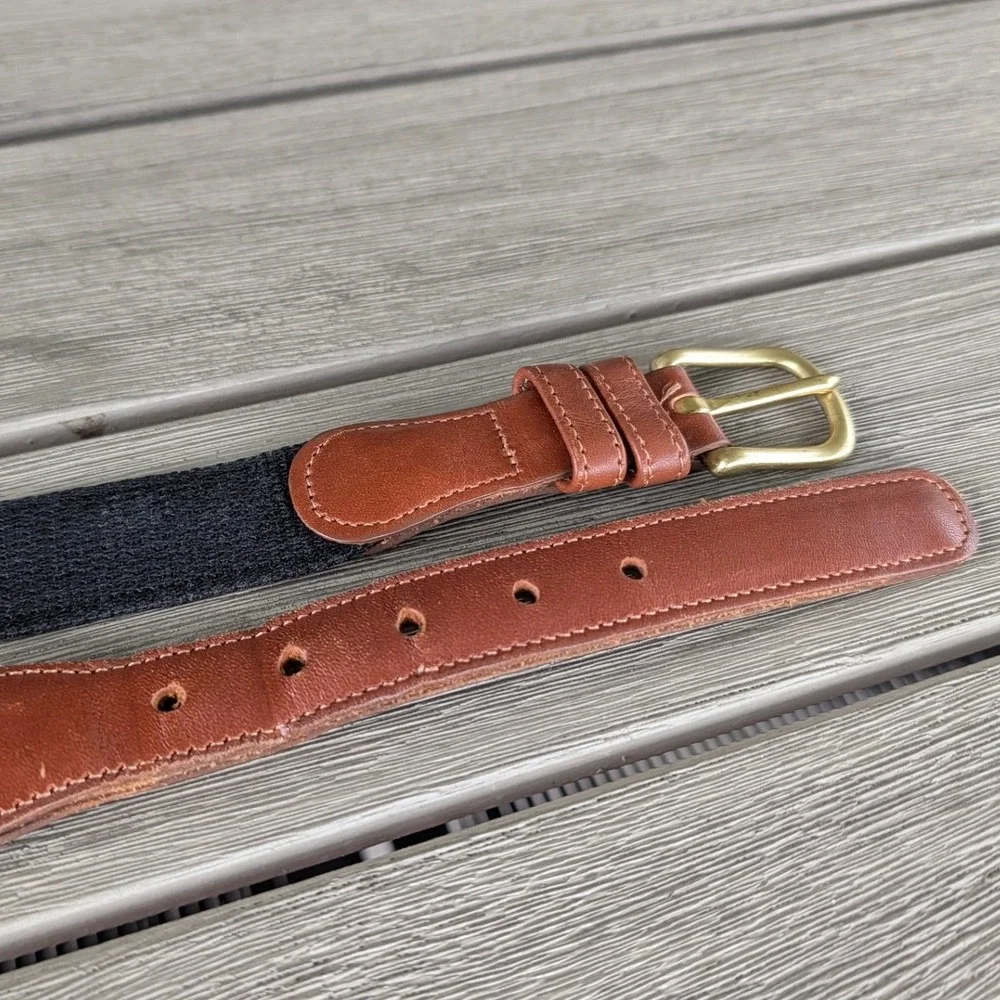 Coach Vintage Natural Linen Leather Belt Black Brown Brass Size 36